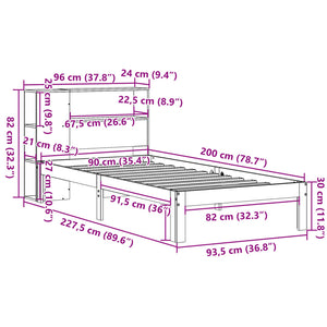 Κρεβάτι Βιβλιοθήκη Χωρίς Στρώμα 90x200 εκ. Μασίφ Ξύλο Πεύκου