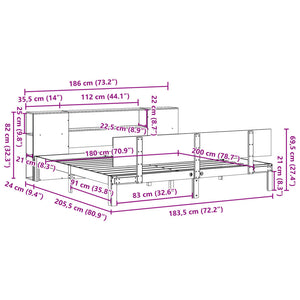 Κρεβάτι Βιβλιοθήκη Χωρίς Στρώμα 180x200 εκ Μασίφ Ξύλο Πεύκου