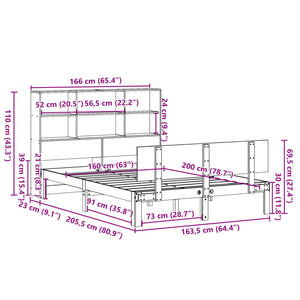Κρεβάτι Βιβλιοθήκη Χωρίς Στρώμα 160x200 εκ Μασίφ Ξύλο Πεύκου