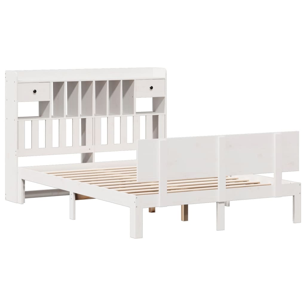Κρεβάτι Βιβλιοθήκη Χωρίς Στρώμα 140x190 εκ Μασίφ Ξύλο Πεύκου