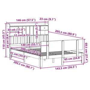 Κρεβάτι Βιβλιοθήκη Χωρίς Στρώμα 140x200 εκ Μασίφ Ξύλο Πεύκο