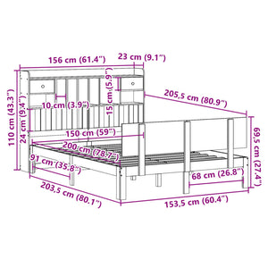 Κρεβάτι Βιβλιοθήκη Χωρίς Στρώμα 150x200 εκ Μασίφ Ξύλο Πεύκου