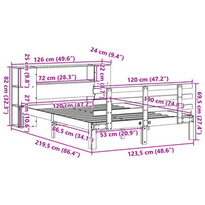 Κρεβάτι Βιβλιοθήκη Χωρίς Στρώμα 120x190 εκ Μασίφ Ξύλο Πεύκου