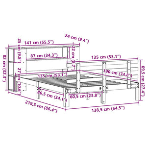 Κρεβάτι Βιβλιοθήκη Χωρίς Στρώμα Λευκό 135x190 εκ Μασίφ Πεύκο