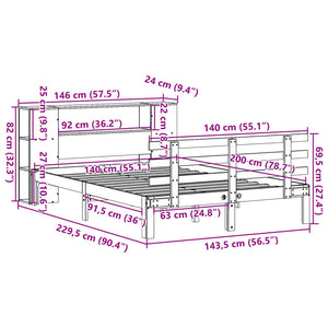 Κρεβάτι Βιβλιοθήκη Χωρίς Στρώμα 140x200 εκ Μασίφ Ξύλο Πεύκο - Pakobazaar