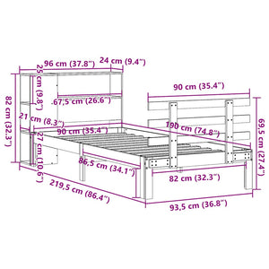 Κρεβάτι Βιβλιοθήκη Χωρίς Στρώμα 90x190 εκ Μασίφ Ξύλο Πεύκου