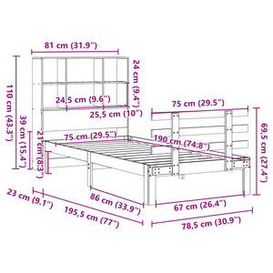 Κρεβάτι Βιβλιοθήκη Χωρίς Στρώμα Λευκό 75x190 εκ Μασίφ Πεύκο