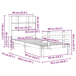 Κρεβάτι Βιβλιοθήκη Χωρίς Στρώμα 90x190 εκ Μασίφ Ξύλο Πεύκου