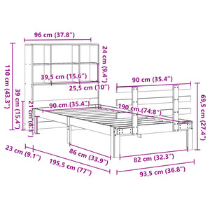 Κρεβάτι Βιβλιοθήκη Χωρίς Στρώμα 90x190 εκ Μασίφ Ξύλο Πεύκου