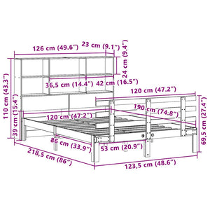 Κρεβάτι Βιβλιοθήκη Χωρίς Στρώμα 120x190 εκ Μασίφ Ξύλο Πεύκου