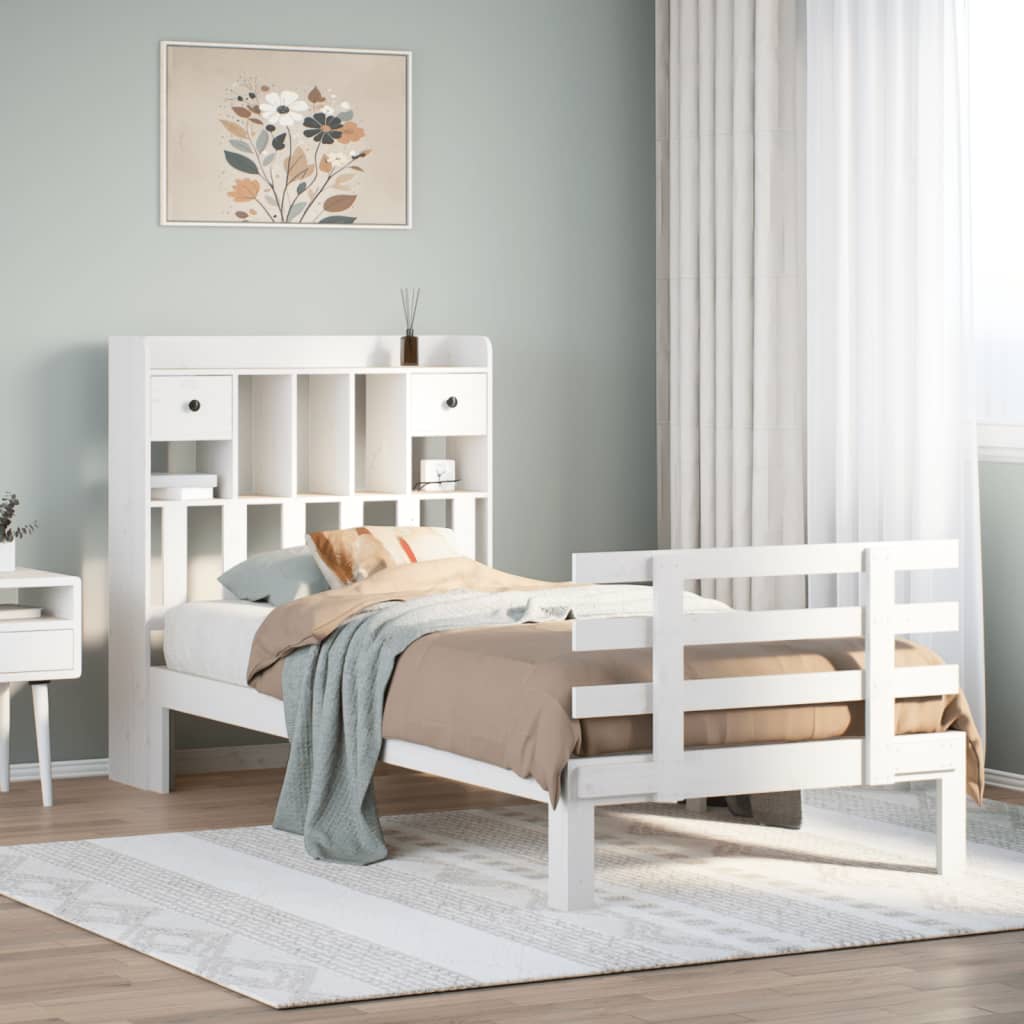 Κρεβάτι Βιβλιοθήκη Χωρίς Στρώμα 90x200 εκ Μασίφ Ξύλο Πεύκου