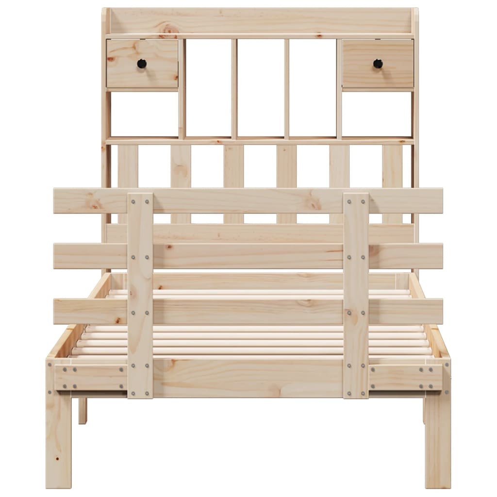 Κρεβάτι Βιβλιοθήκη Χωρίς Στρώμα 100x200 εκ Μασίφ Ξύλο Πεύκου