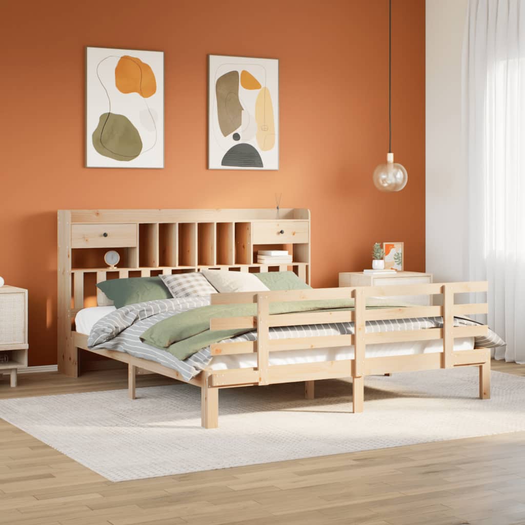 Κρεβάτι Βιβλιοθήκη Χωρίς Στρώμα 180x200 εκ Μασίφ Ξύλο Πεύκου