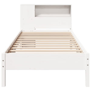 Κρεβάτι Βιβλιοθήκη Χωρίς Στρώμα Λευκό 75x190 εκ Μασίφ Πεύκο - Pakobazaar