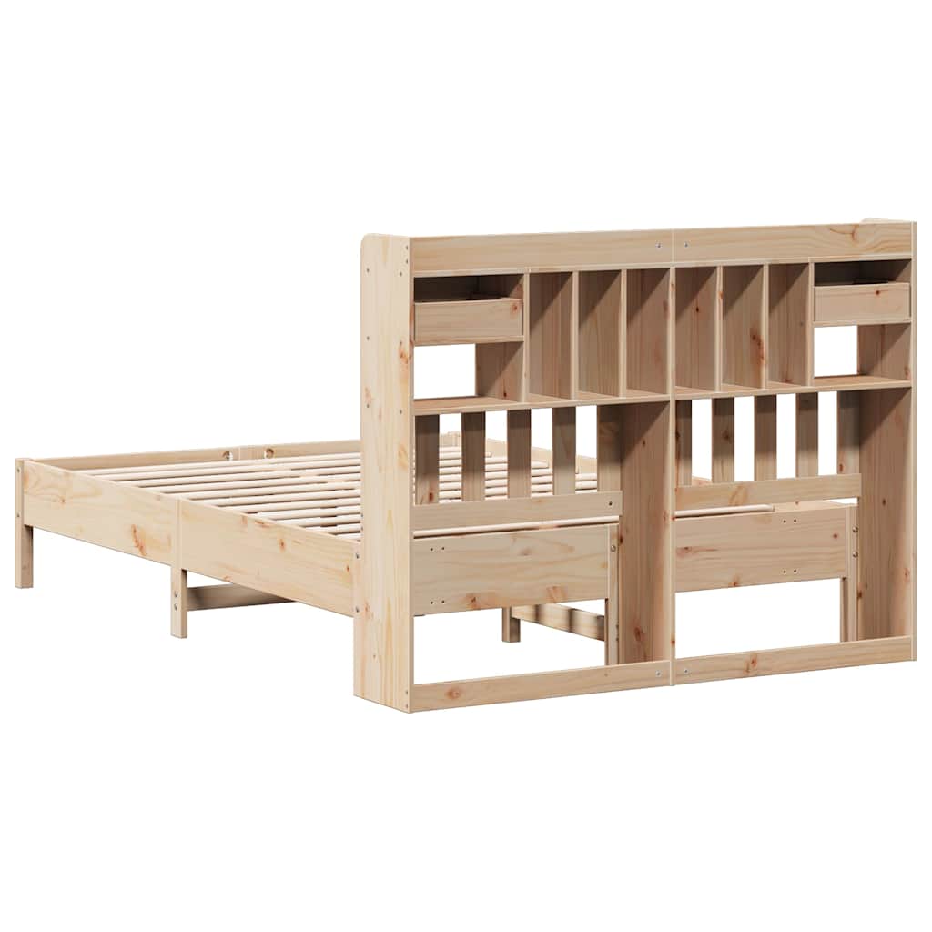 Κρεβάτι Βιβλιοθήκη Χωρίς Στρώμα 135x190 εκ Μασίφ Ξύλο Πεύκου