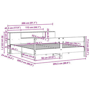 Κρεβάτι Βιβλιοθήκη Χωρίς Στρώμα 200x200 εκ Μασίφ Ξύλο Πεύκου