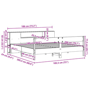 Κρεβάτι Βιβλιοθήκη Χωρίς Στρώμα 180x200 εκ Μασίφ Ξύλο Πεύκου - Pakobazaar