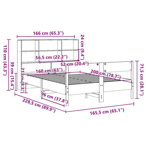 Κρεβάτι Βιβλιοθήκη Χωρίς Στρώμα 160x200 εκ Μασίφ Ξύλο Πεύκου