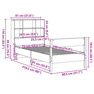 Κρεβάτι Βιβλιοθήκη Χωρίς Στρώμα Λευκό 75x190 εκ Μασίφ Πεύκο