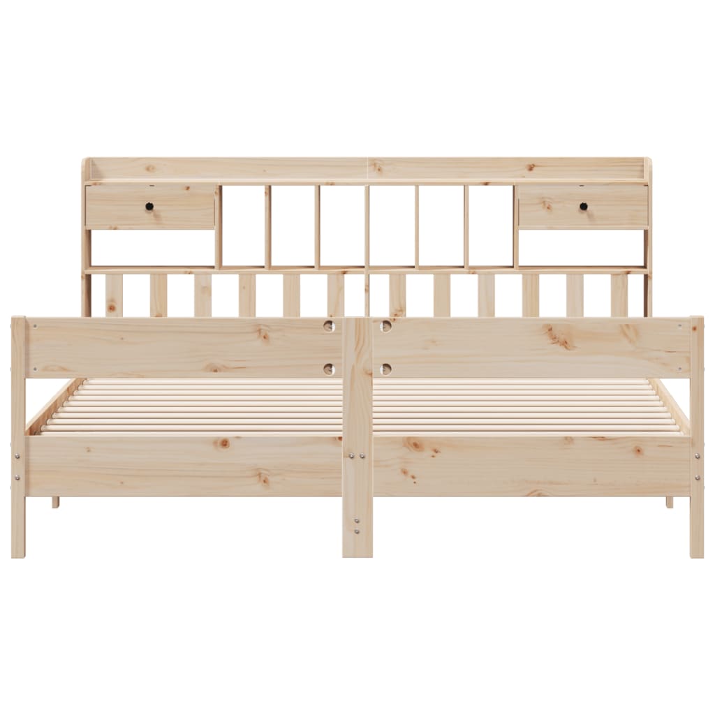 Κρεβάτι Βιβλιοθήκη Χωρίς Στρώμα 200x200 εκ Μασίφ Ξύλο Πεύκου - Pakobazaar