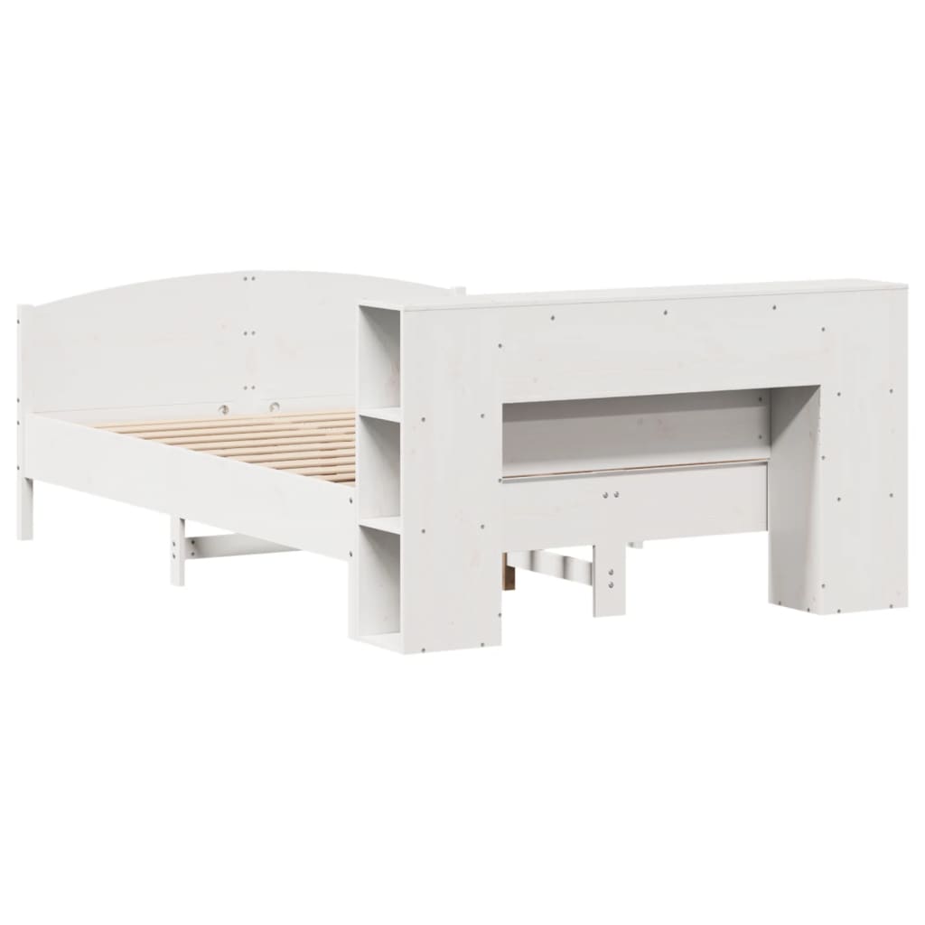 Κρεβάτι Βιβλιοθήκη Χωρίς Στρώμα Λευκό 135x190 εκ Μασίφ Πεύκο