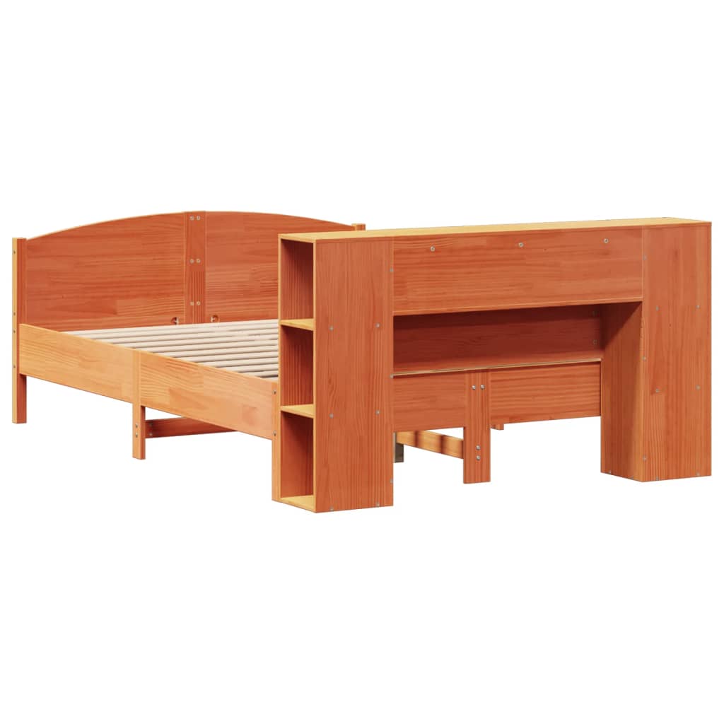 Κρεβάτι Βιβλιοθήκη Χωρίς Στρώμα 135x190 εκ Μασίφ Ξύλο Πεύκου