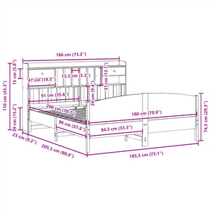 Κρεβάτι Βιβλιοθήκη Χωρίς Στρώμα 180x200 εκ Μασίφ Ξύλο Πεύκου