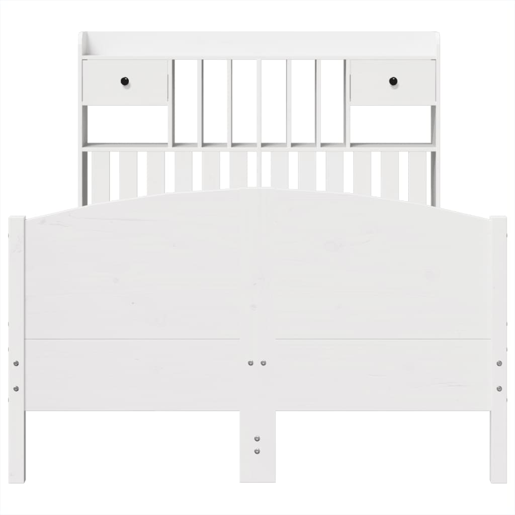 Κρεβάτι Βιβλιοθήκη Χωρίς Στρώμα Λευκό 135x190 εκ Μασίφ Πεύκο