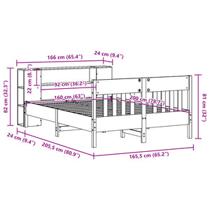 Κρεβάτι Βιβλιοθήκη Χωρίς Στρώμα 160x200 εκ Μασίφ Ξύλο Πεύκου - Pakobazaar
