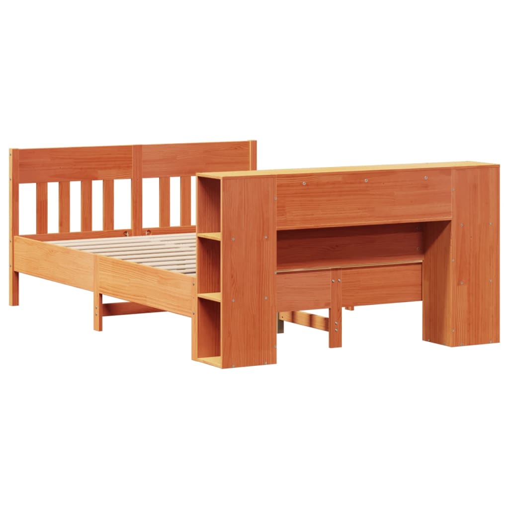 Κρεβάτι Βιβλιοθήκη Χωρίς Στρώμα 140x190 εκ Μασίφ Ξύλο Πεύκου