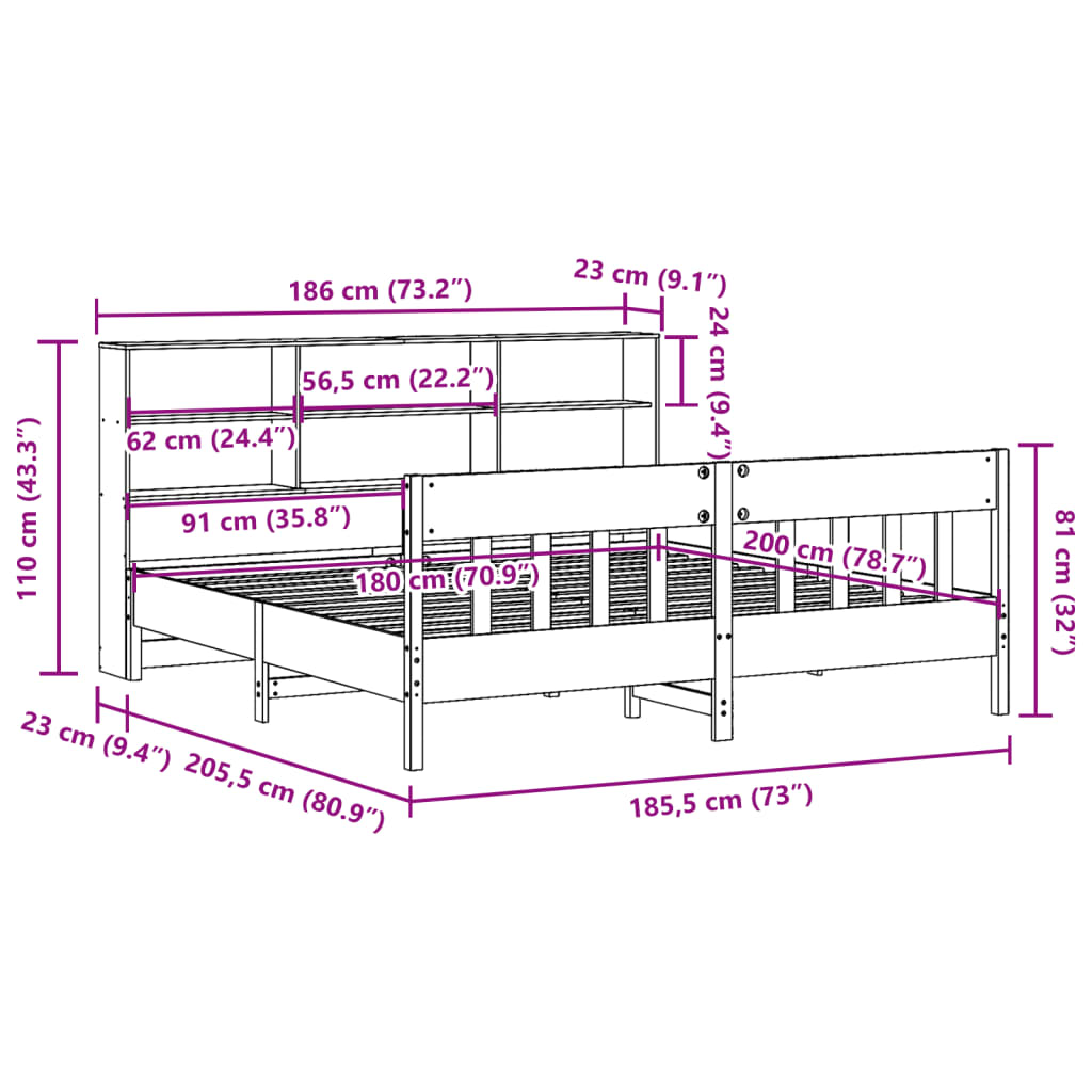 Σκελετός Κρεβατιού Χωρίς Στρώμα 180x200 εκ Μασίφ Ξύλο Πεύκου