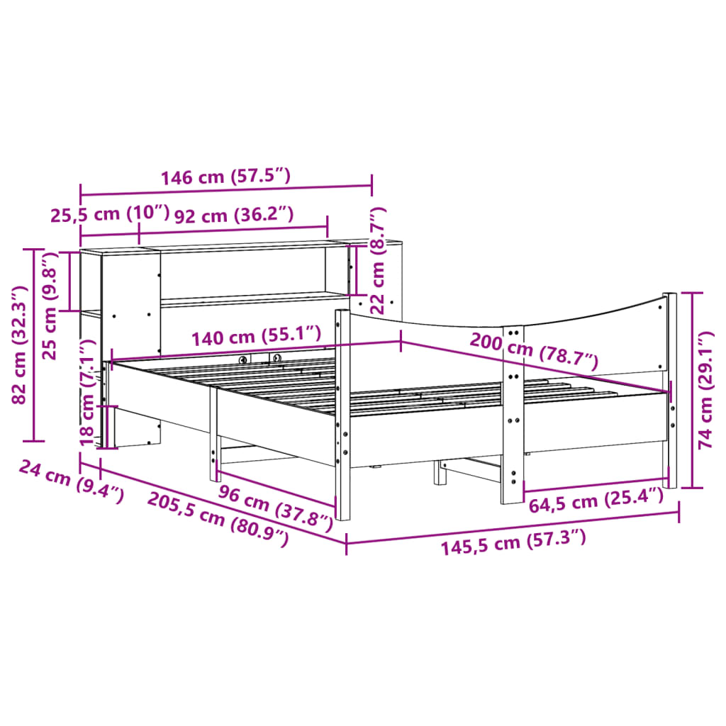 Σκελετός Κρεβατιού Χωρίς Στρώμα Καφέ 140x200 Μασίφ Ξύλο Πεύκου