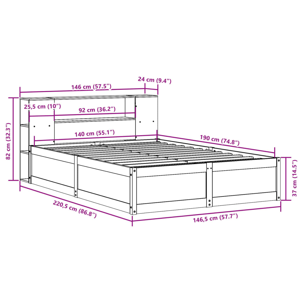 Σκελετός Κρεβ. Χωρίς Στρώμα Λευκό 140x190 εκ Μασίφ Πεύκο