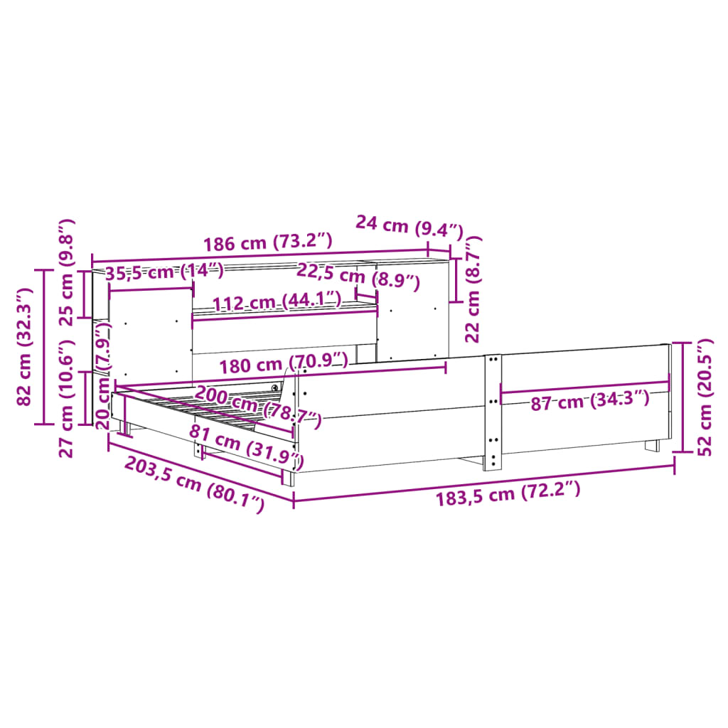 Σκελετός Κρεβ. Χωρίς Στρώμα Λευκό 180x200 εκ Μασίφ Πεύκο