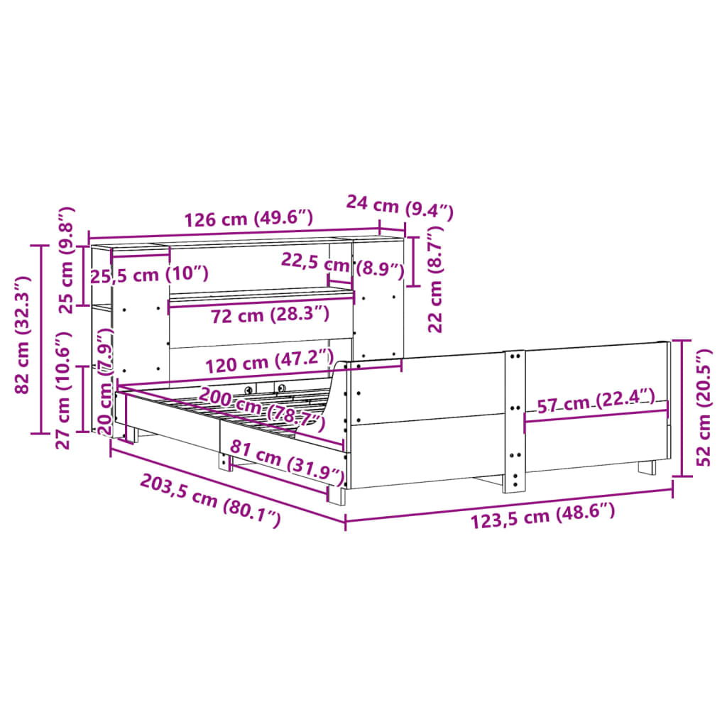 Σκελετός Κρεβ. Χωρίς Στρώμα Καφέ Κεριού 120x200 εκ Μασίφ Πεύκο