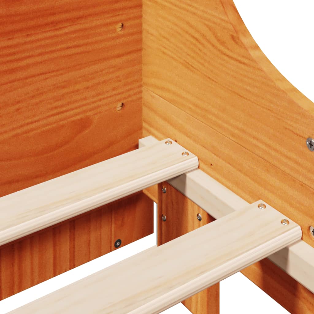 Κρεβάτι Βιβλιοθήκη Χωρίς Στρώμα Καφέ 135x190 εκ Μασίφ Πεύκο