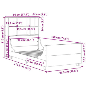 Κρεβάτι Βιβλιοθήκη Χωρίς Στρώμα Καφέ 90x190 εκ Μασίφ Πεύκο - Pakobazaar