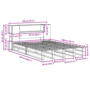 Κρεβάτι Βιβλιοθήκη Χωρίς Στρώμα Καφέ 140x200 εκ Μασίφ Πεύκο