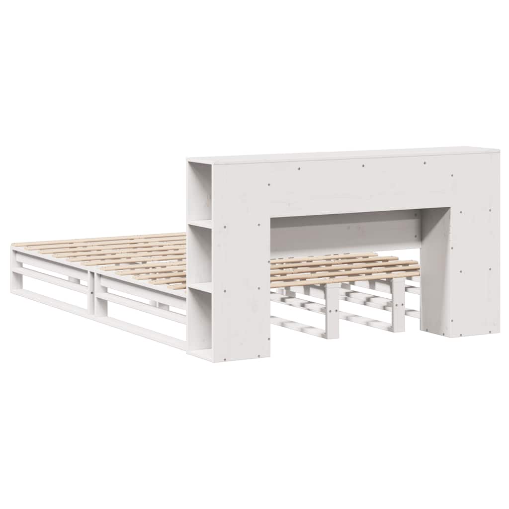 Κρεβάτι Βιβλιοθήκη Χωρίς Στρώμα Λευκό 150x200 εκ Μασίφ Πεύκο