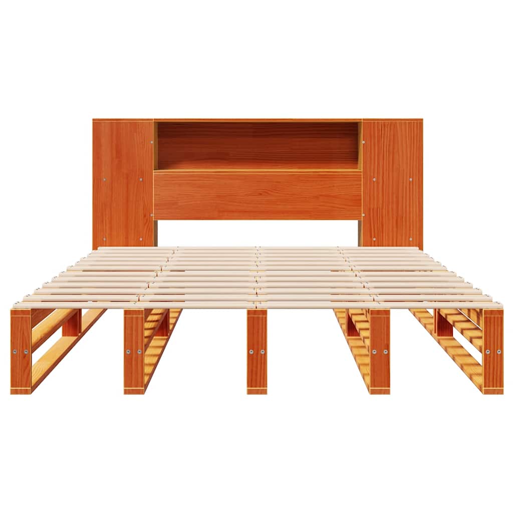 Κρεβάτι Βιβλιοθήκη Χωρίς Στρώμα Καφέ 150x200 εκ Μασίφ Πεύκο