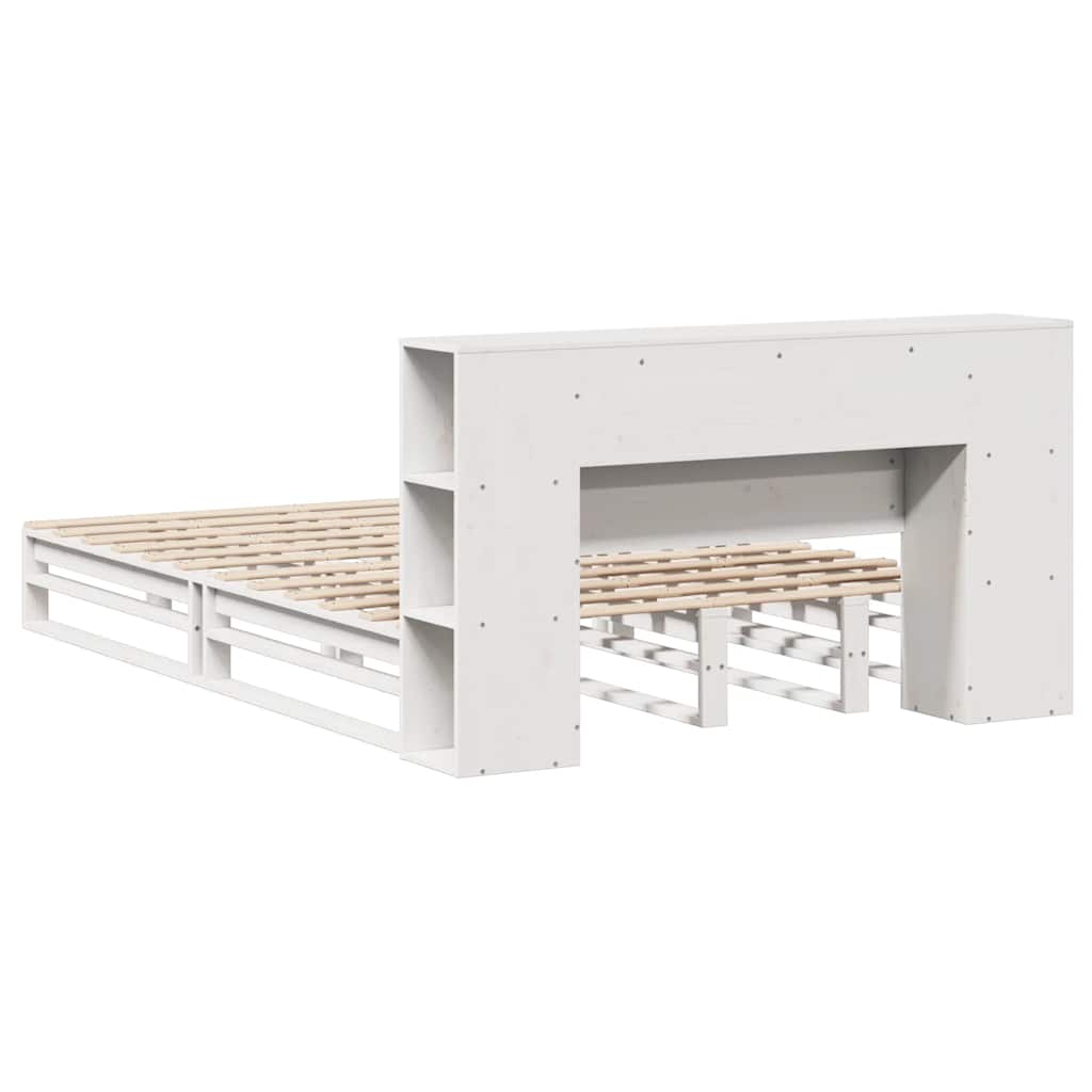 Κρεβάτι Βιβλιοθήκη Χωρίς Στρώμα Λευκό 140x190 εκ Μασίφ Πεύκο