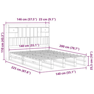 Κρεβάτι Βιβλιοθήκη Χωρίς Στρώμα 140x200 εκ Μασίφ Ξύλο Πεύκο