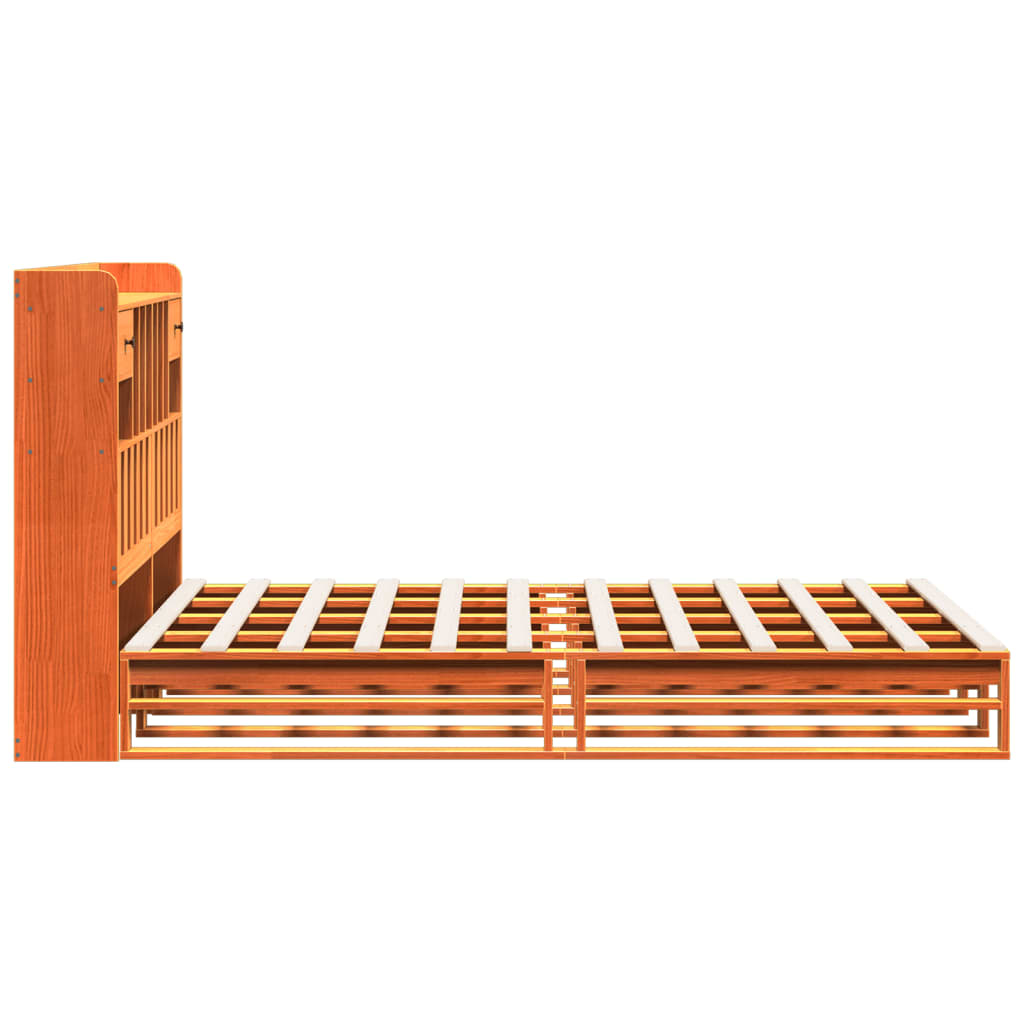 Κρεβάτι Βιβλιοθήκη Χωρίς Στρώμα 140x190 εκ Μασίφ Ξύλο Πεύκου