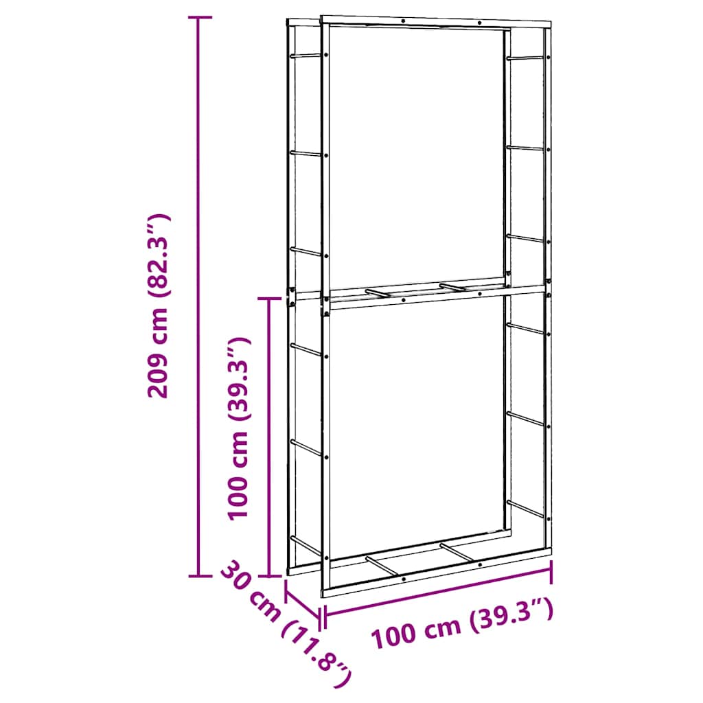 Ράφι για καυσόξυλα Μαύρο 100x30x209 cm Χάλυβας - Pakobazaar