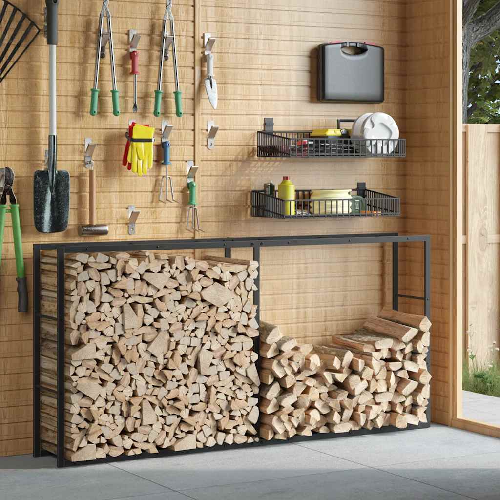 Ράφι για καυσόξυλα Μαύρο 100x30x209 cm Χάλυβας - Pakobazaar