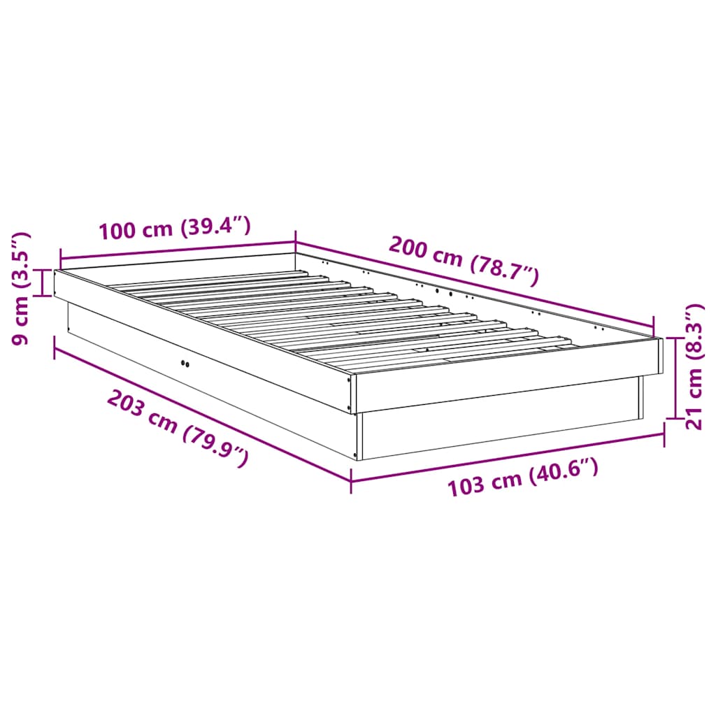 Πλαίσιο κρεβατιού χωρίς στρώμα 100x200 cm μασίφ ξύλο δρυός
