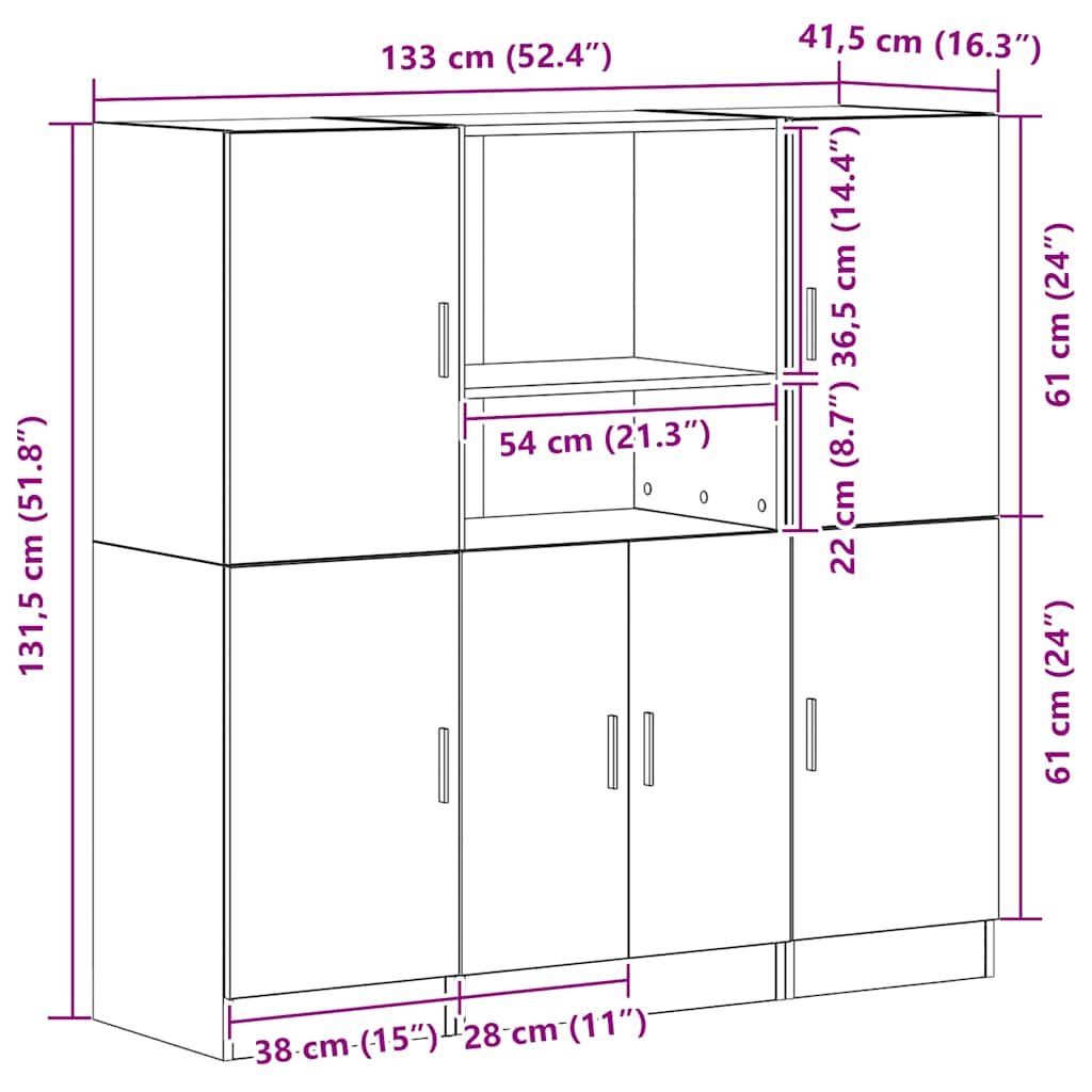 Σετ ντουλαπιών κουζίνας 3 τεμαχίων Μαύρο κατασκευασμένο ξύλο - Pakobazaar