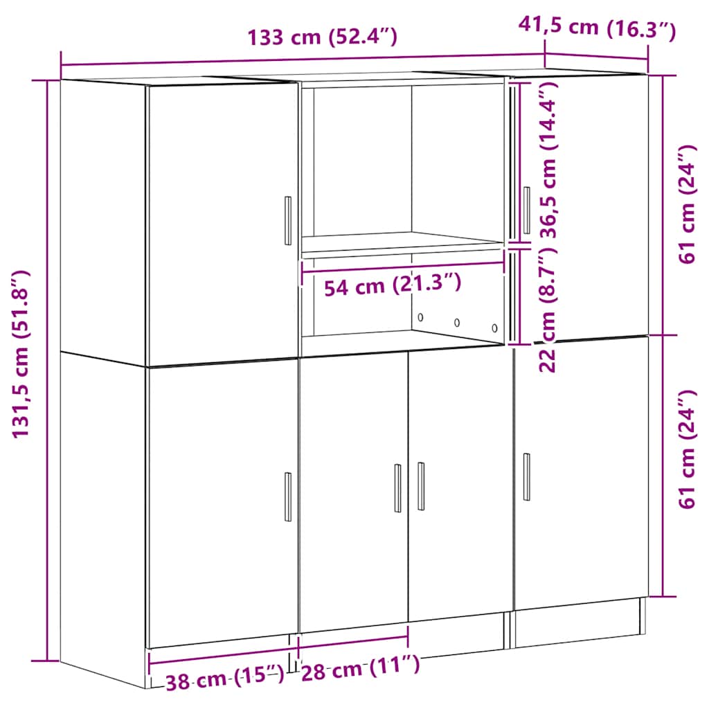 Σετ Ντουλάπια Κουζίνας 3 τεμ. Καπνιστή Δρυς Επεξεργασμένο Ξύλο