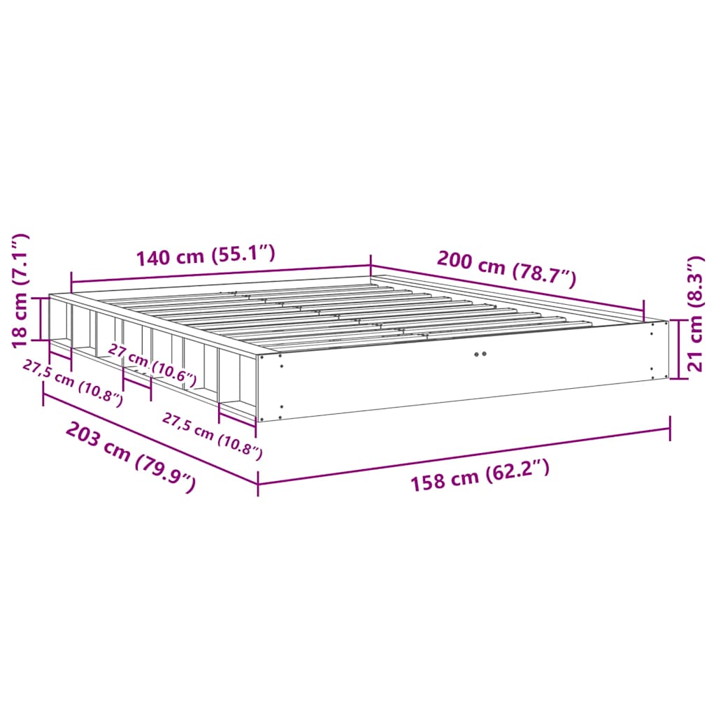 Πλαίσιο κρεβατιού χωρίς στρώμα 140x200 cm μασίφ ξύλο δρυς