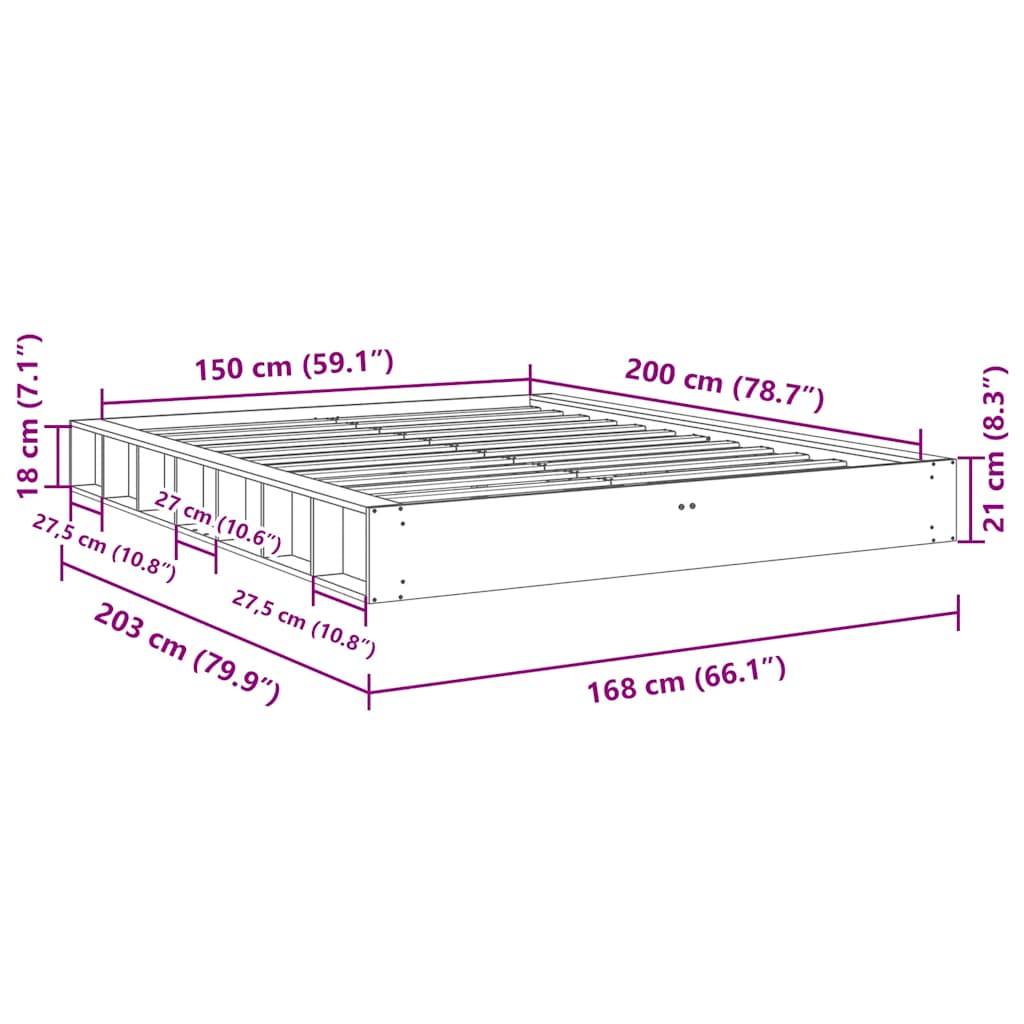 Πλαίσιο κρεβατιού χωρίς στρώμα 150x200 cm μασίφ ξύλο δρυς